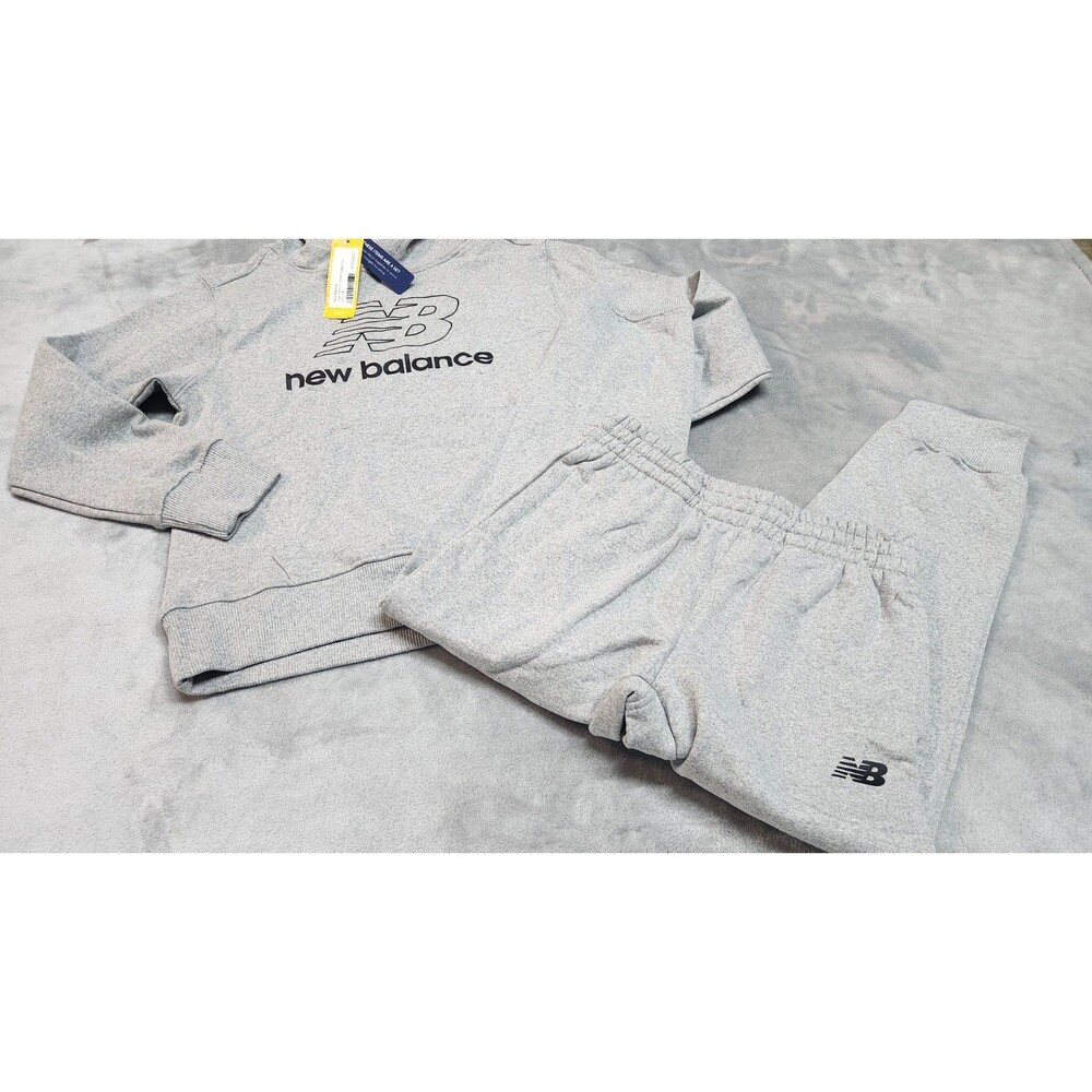 New Balance Kids Size 8 Grey Logo Fleece Hoodie & Jogger‎ Set NWT